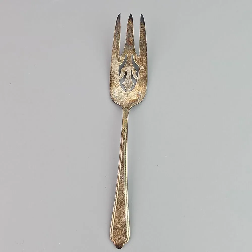 Vintage Holmes & Edwards Silver Plate Serving Fork 8.50 in Pierced Design